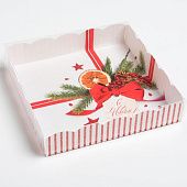 Коробка для кондитерских изделий с пластиковой крышкой "С Новым годом!", 15х15х3 см