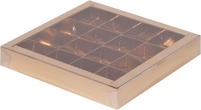 Коробка для 16 конфет Золото с пластиковой крышкой, 20х20х3 см