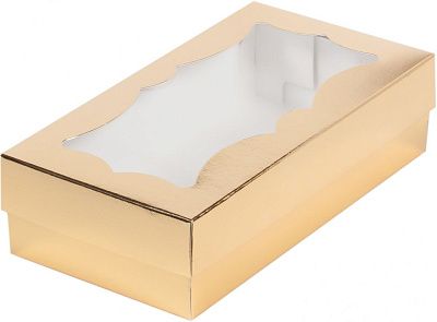 Коробка для пряников и зефира Золото с фигурным окном, 21х11х5,5 см
