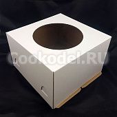 Коробка для торта Белая усиленная с окном, 30х30х19 см