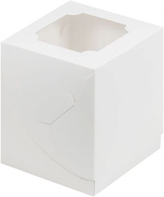Коробка на 1 капкейк Белая классика с окном 10х10х10 см