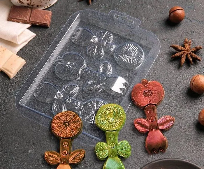 Форма для шоколада «Шоко-вилки: киви, яблоко, апельсин» (пластик)