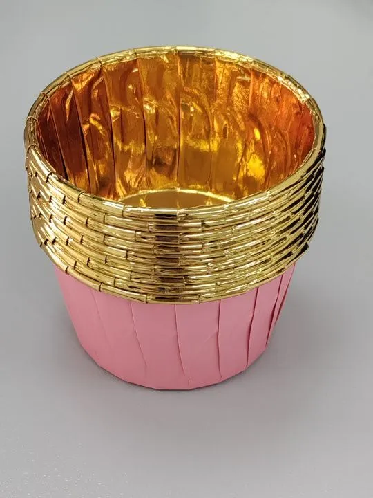 Форма/капсула бумажная "Маффин Розовый золотой кант" (10шт) 50х40 мм