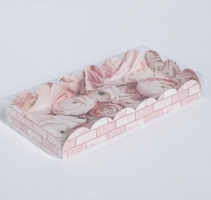 Коробка для кондитерских изделий с пластиковой крышкой "My best wishes", 21х10,5х3 см