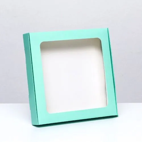 Коробка для кондитерских изделий с окном Мятная, 21х21х3 см