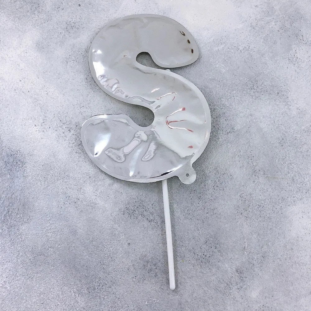 Шар топпер самонадувающийся Цифра 8 с палочкой для торта Серебро