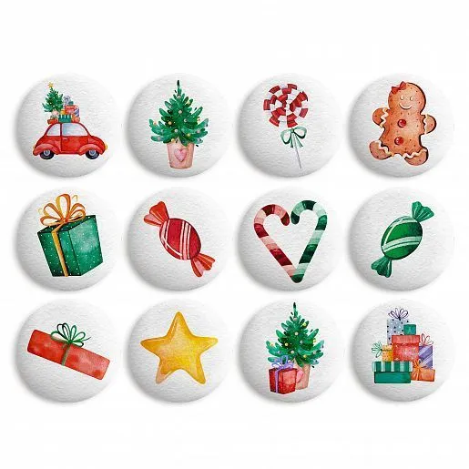 Сахарные фигурки-медальоны "Рождество" 27 мм, 21 шт