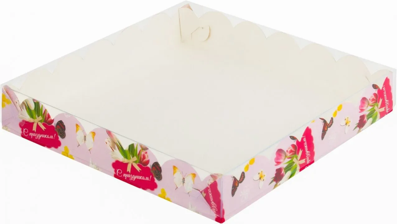 Коробка С праздником с окном 12х12х3 см