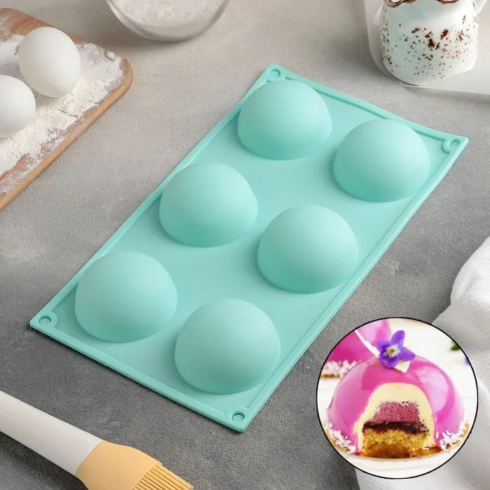 Форма силиконовая Полусфера 6 ячеек, 27х18 см, d=6,5 см