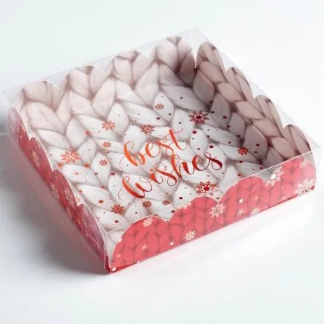 Коробка для кондитерских изделий с пластиковой крышкой "Best wishes", 13х13х3 см