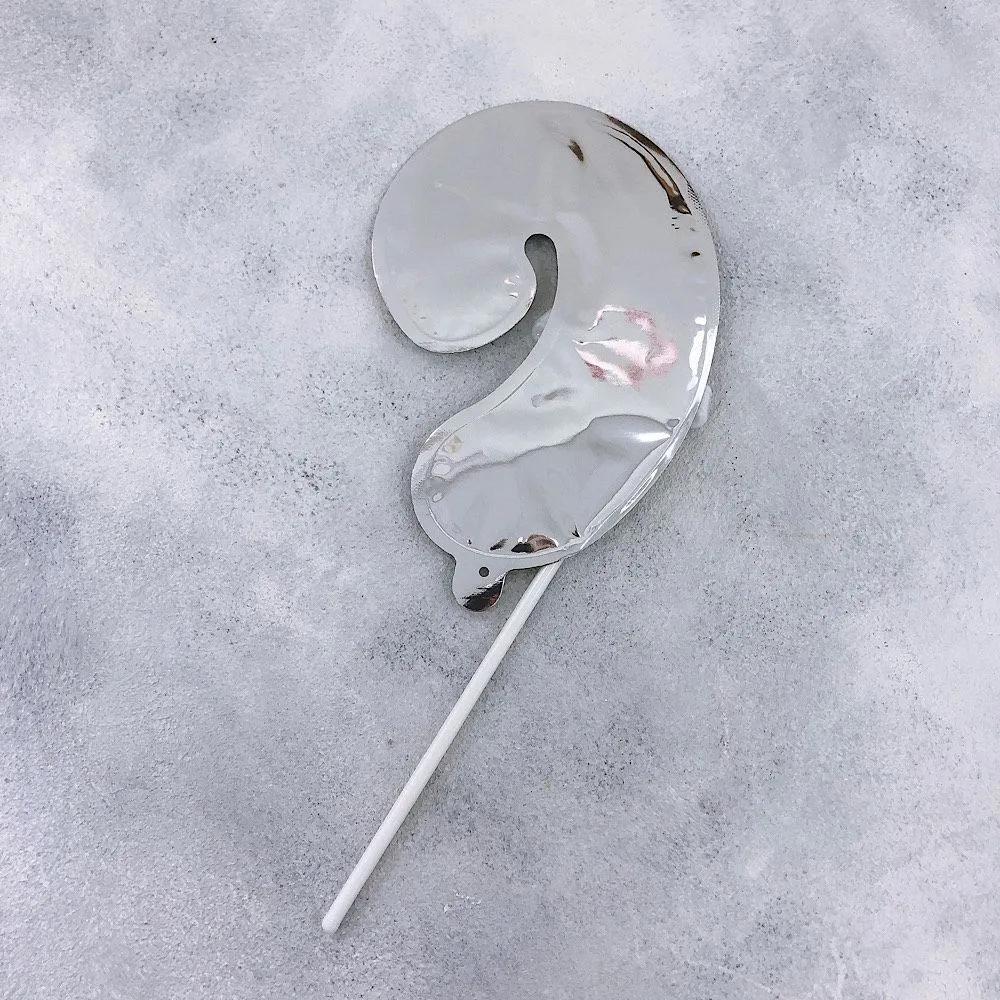 Шар топпер самонадувающийся Цифра 9 с палочкой для торта Серебро