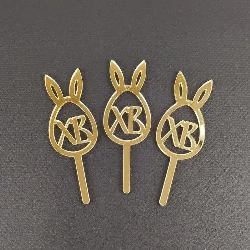 Топпер "Яйцо с ушками ХВ", 3 шт, акрил-золото