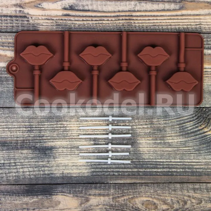 Форма для леденцов и мороженого "Поцелуй", (6 ячеек+палочки)