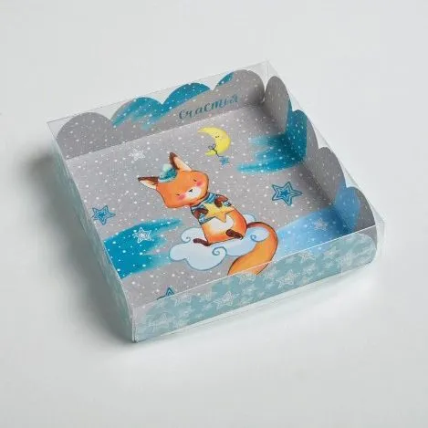 Коробка для кондитерских изделий с пластиковой крышкой "Зимнего счастья", 13х13х3 см