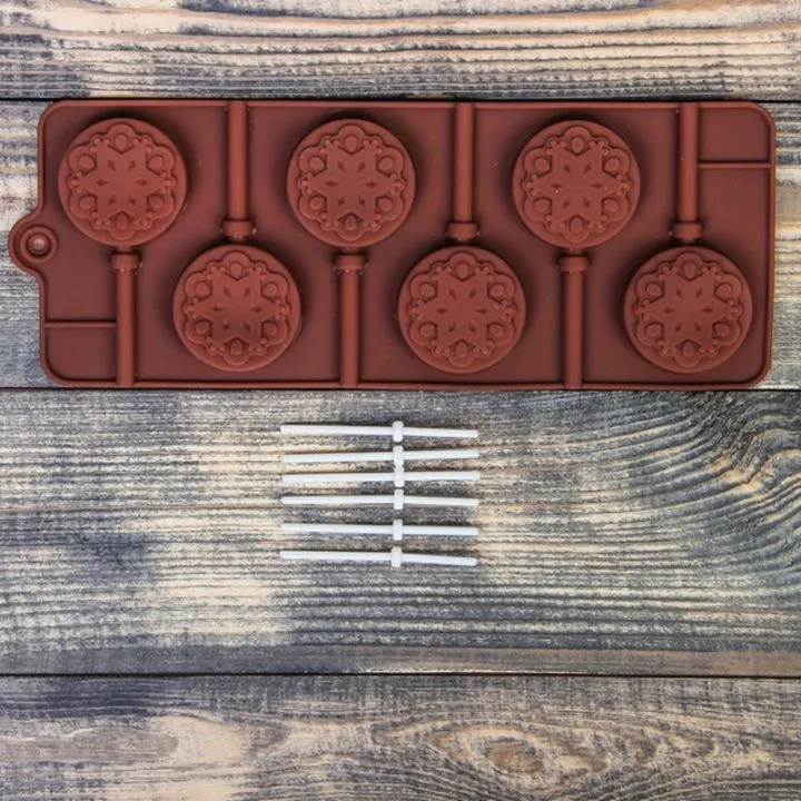 Форма силикон для леденцов "Морозко" 6 ячеек и палочки