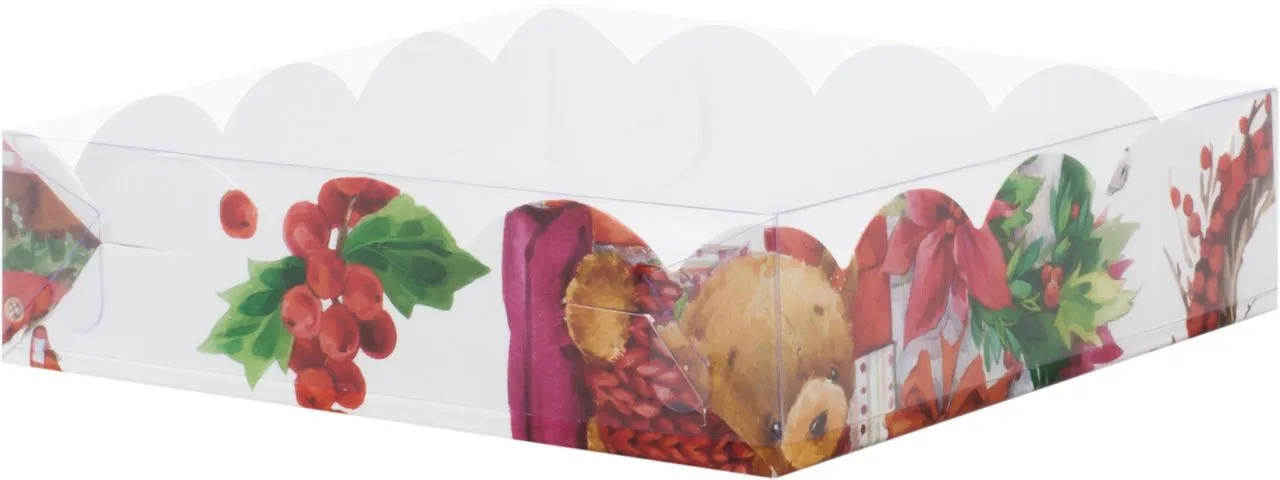 Коробка Новогодняя с пластиковой крышкой 12х12х3 см