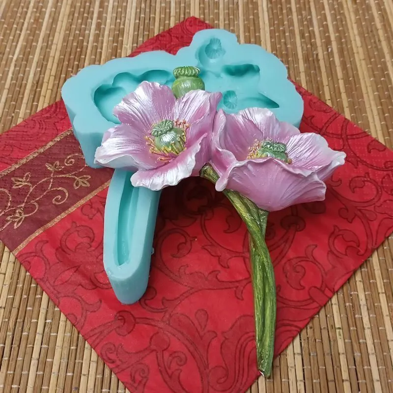 Силиконовая форма молд  №230 Цветок Мак №2 угловая