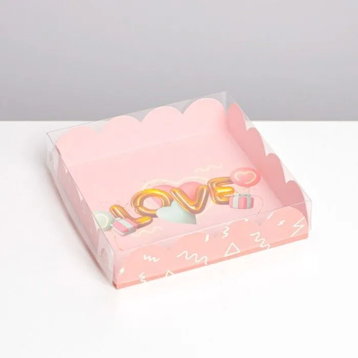 Коробка для кондитерских изделий с пластиковой крышкой «Воздушная любовь», 13х13х3 см