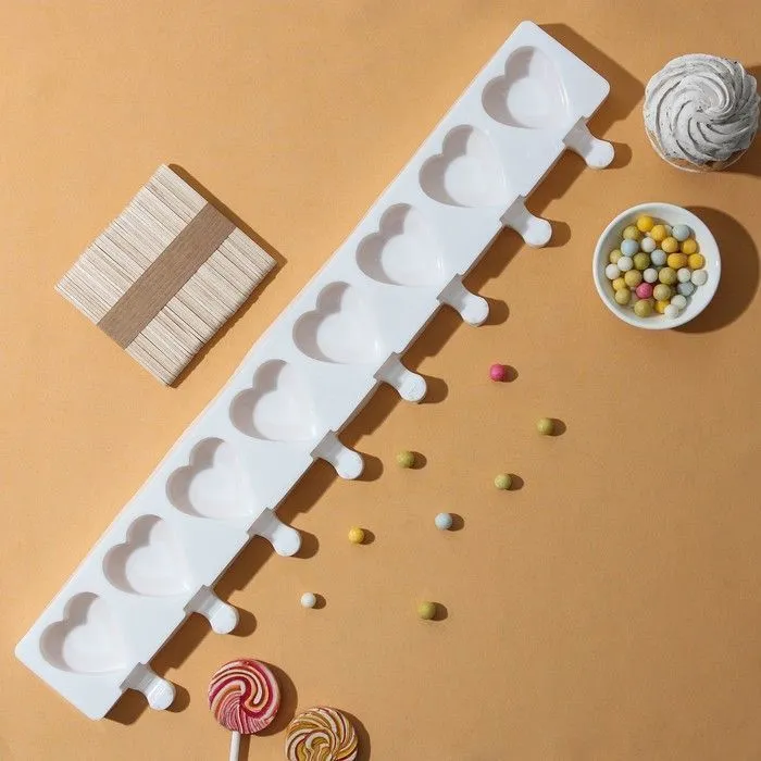 Форма для мороженого «Сердца. Макси», 8 ячейки, 49х6,5х2 см, с палочками 50 шт