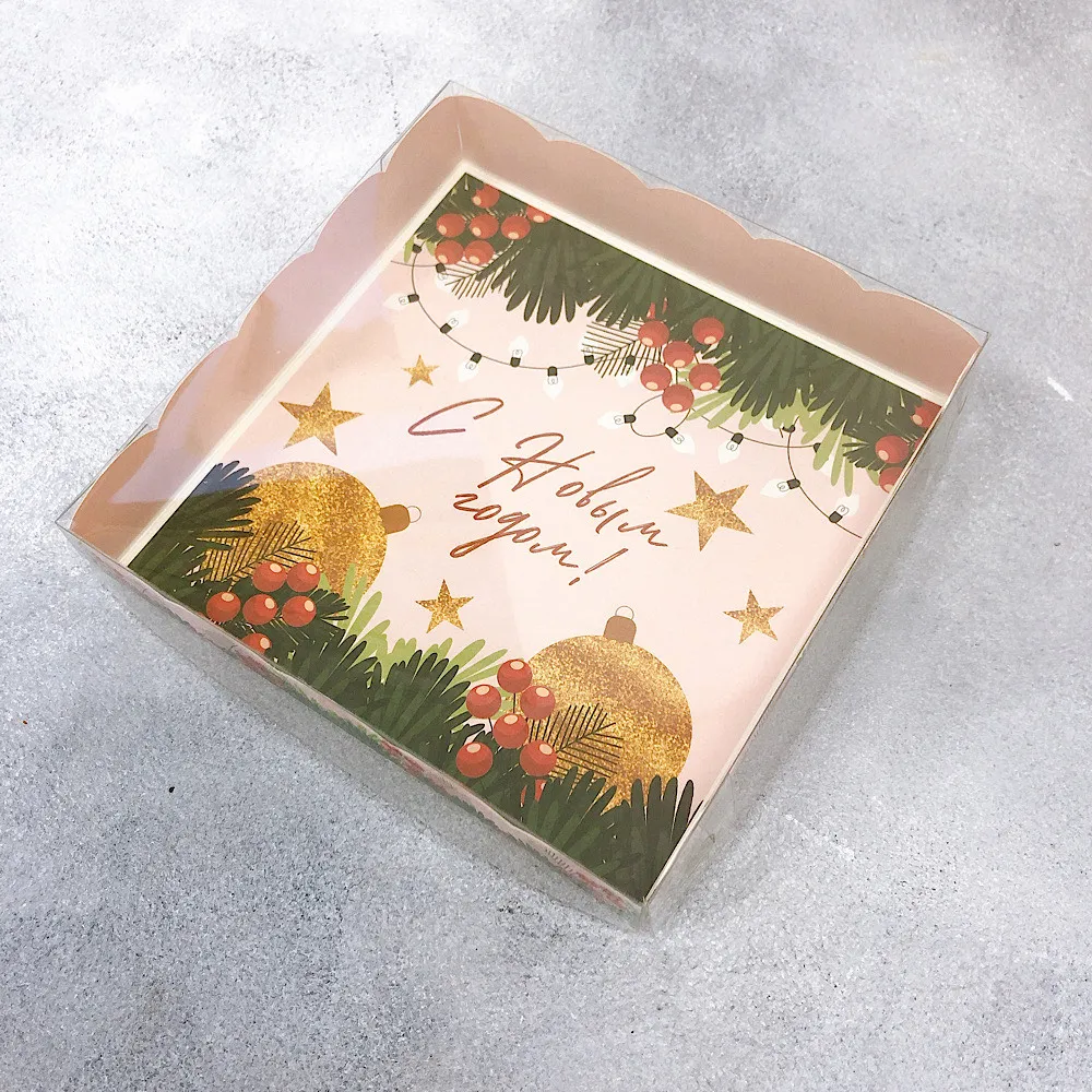 Коробка для пряников ажурная Яркие истории с пластиковой крышкой 15х15х3 см