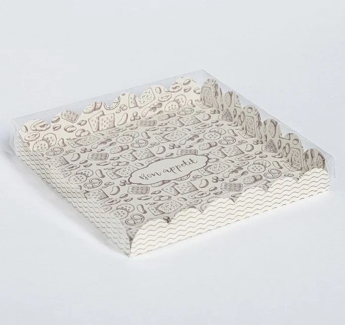 Коробка для кондитерских изделий с пластиковой крышкой Bon appetit, 21х21х3 см