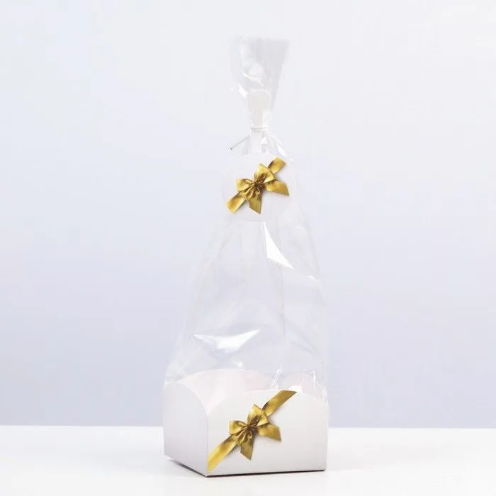 Пакет с жестким дном "Бант", золотой, 9х9х32 см