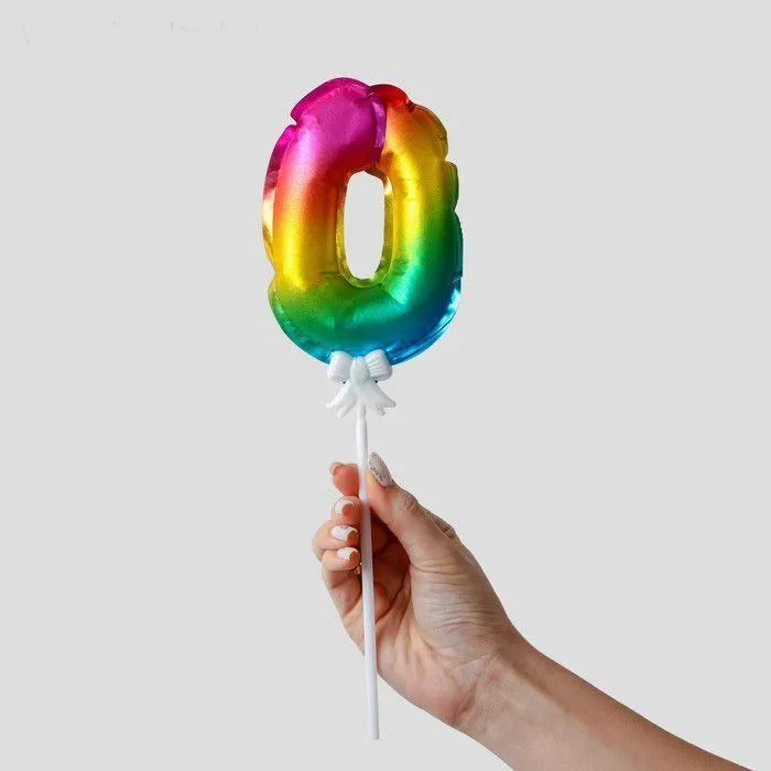 Шар топпер самонадувающийся Цифра 0 с палочкой для торта
