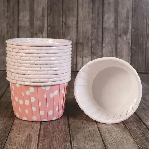 Форма/капсула бумажная "Маффин РОЗОВЫЙ/белый горох" (10шт) 50х40 мм