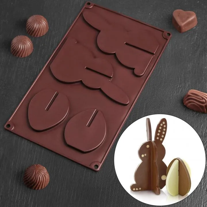 Форма для шоколада 3D "Пасхальный кролик", 29х16,8 см, 4 ячейки (заяц 15х9 см, яйцо 7,5х6,3 см)