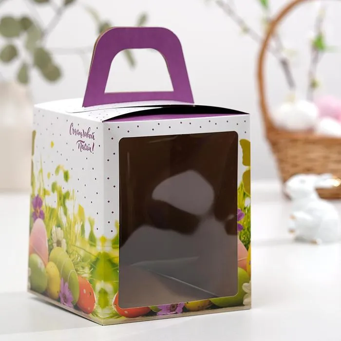 Коробка для кулича с окном "Счастливой Пасхи!", 15х15х18 см