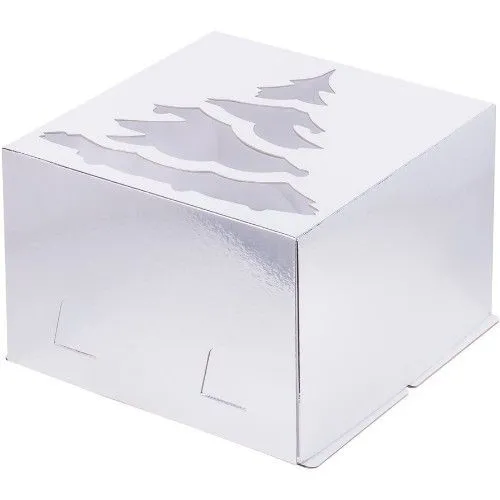 Коробка для торта с окном Серебро "Елка", 30х30х19 см