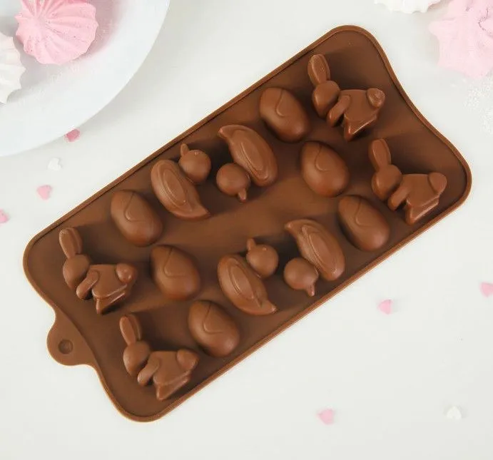 Форма силиконовая для шоколада "Зайцы, утки и яйца", 22х10,2х1,4 см