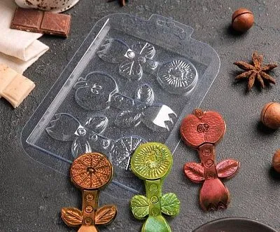 Форма для шоколада «Шоко-вилки: киви, яблоко, апельсин» (пластик)