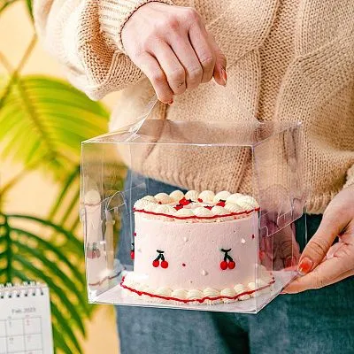 Коробка для торта и кулича с ручкой, 19,5х19,5х15 см