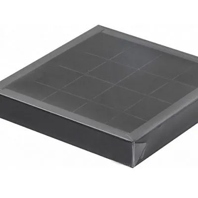 Коробка для 16 конфет Черная с пластиковой крышкой, 20х20х3 см