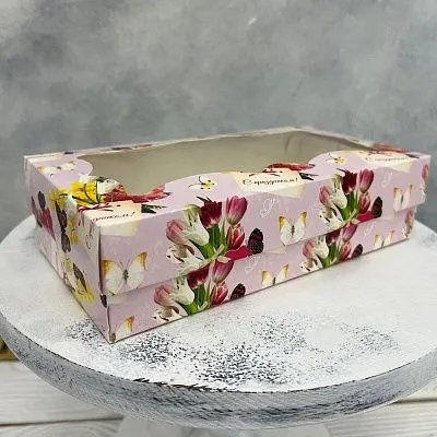 Коробка для пряников и зефира С праздником с фигурным окном 21х11х5,5 см