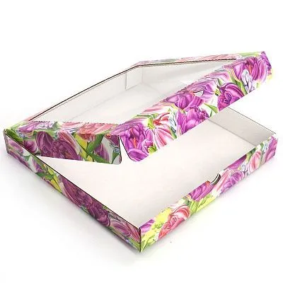 Коробка Тюльпаны 1 с окном 12х12х3 см Микрогофрокартон