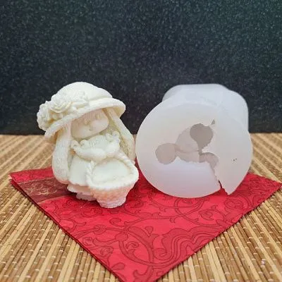 Силиконовая форма молд 3D Зайчик с корзинкой №32  №598