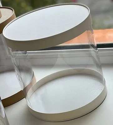 Коробка для торта прозрачная Тубус белый, d=26 см h=26 см