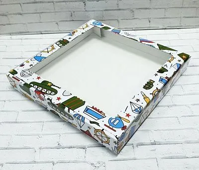 Коробка 23 февраля 20х20х3 см Микрогофрокартон