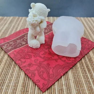 Силиконовая форма молд 3D Мишка с букетом №553
