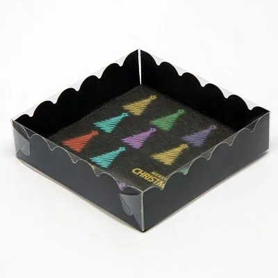 Коробочка для печенья с пластиковой крышкой "Елка желаний", 12х12х3 см