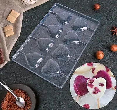 Форма для шоколада "Сердце", 8 ячеек, 27,2×18,2 см