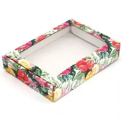 Коробка Пионы с окном 18х12х3 см микрогофрокартон