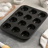 Форма для выпечки Жаклин 35х27х3 см, 12 ячеек, d=6,5 см, антипригарное покрытие
