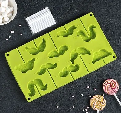 Форма силикон для леденцов "Усы" (10 ячеек)