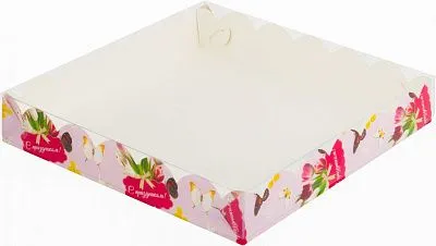 Коробка С праздником с окном 12х12х3 см