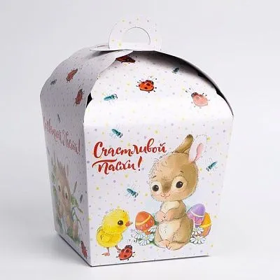 Коробка для кулича "Цыпа и кролик", 17х17х26 см