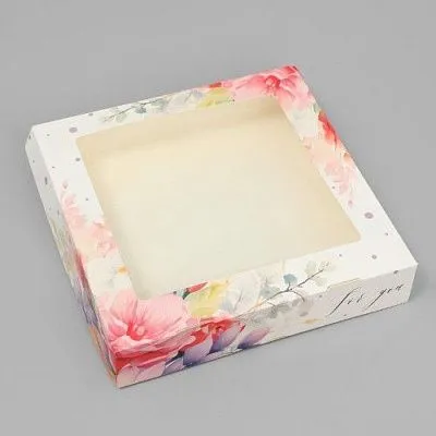 Коробка для кондитерских изделий с окном "Цветы", 20х20х4 см