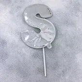 Шар топпер самонадувающийся Цифра 8 с палочкой для торта Серебро